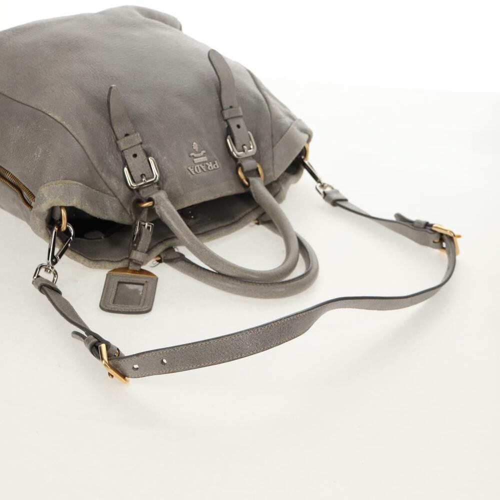 PRADA Tote Bag Leather 2way Gray Silver Auth bs31577 - Picture 10 of 16